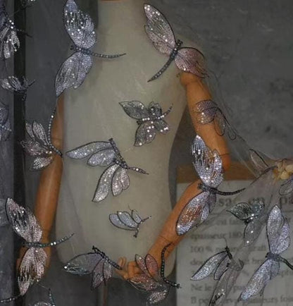 Butterfly Embroidered Sequin Lace Fabric: Two-Tone Tulle Mesh, 59" Wide
