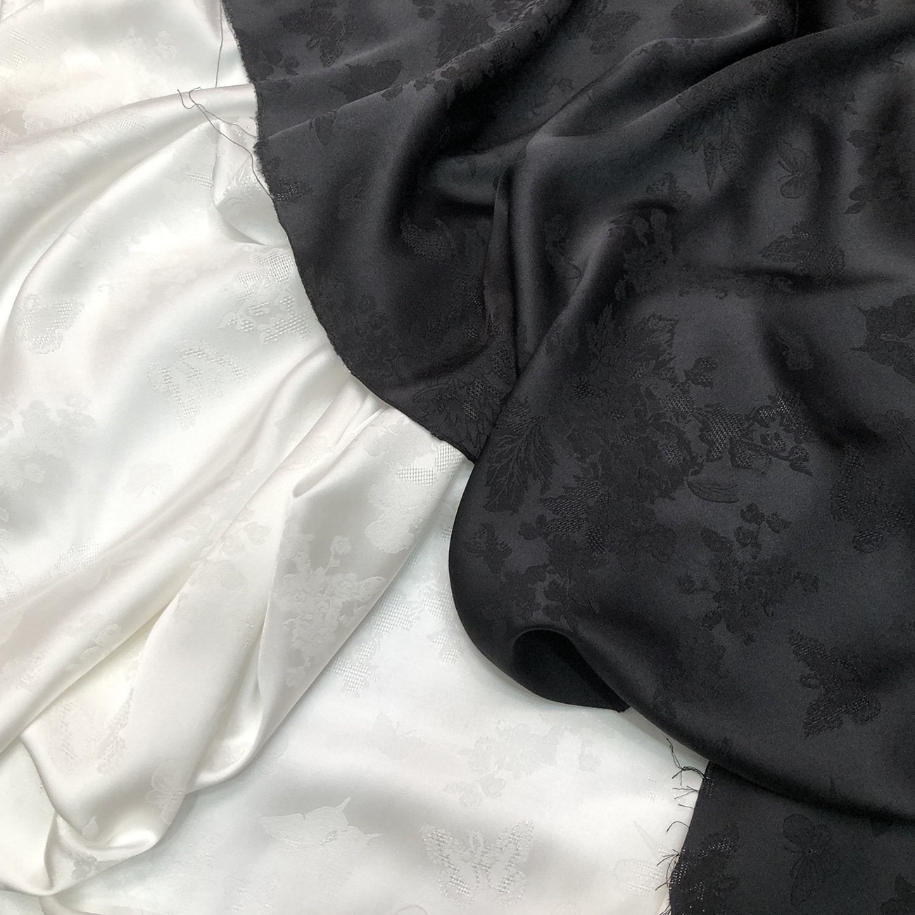Dragon Phoenix Jacquard Fabric: Black & White Satin (By The Meter) - Poppylollipop