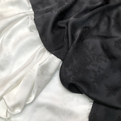 Dragon Phoenix Jacquard Fabric: Black & White Satin (By The Meter) - Poppylollipop