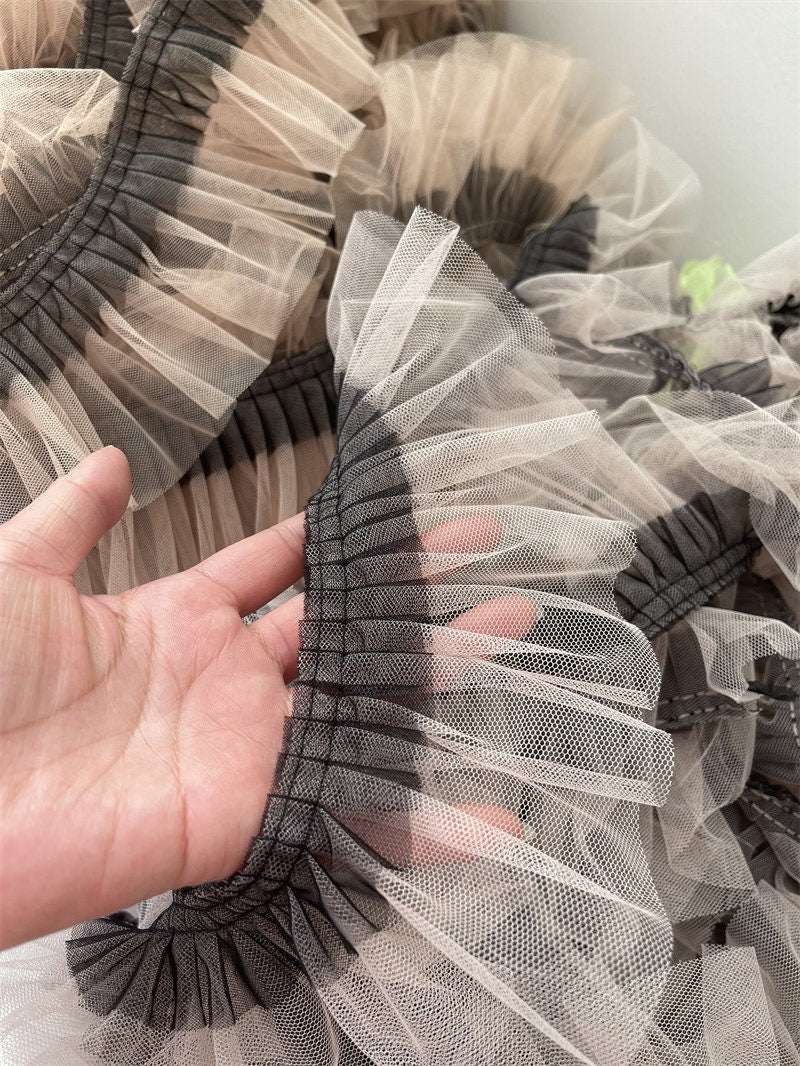 Sheer Pleated 3D Ruffle Mesh Fabric, Stiff Texture, Designer Gown Material