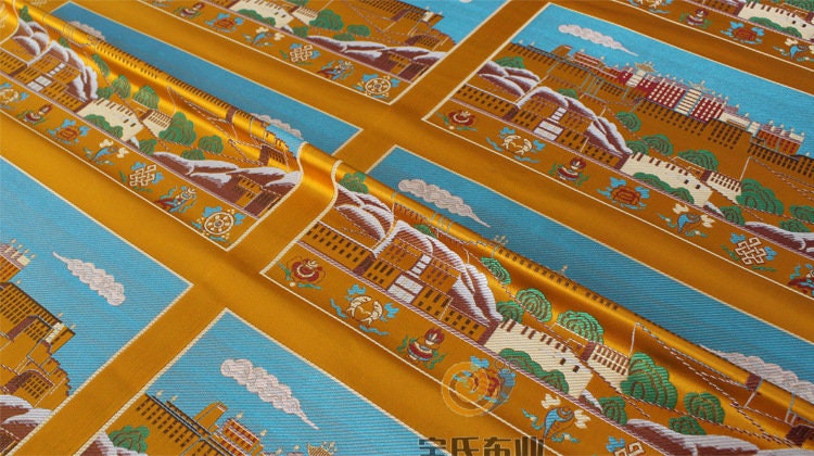 Tissu du palais du Potala tibétain : Tissu d'ameublement ethnique (28 po de largeur)