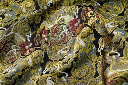 59"W Nishijin Chinese Dragon Brocade Fabric: Modern Jacquard Rayon Silk by Meter