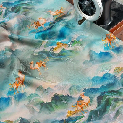 Peacock Blue Shantung Fabric: Northern Song Dynasty Inspired Upholstery