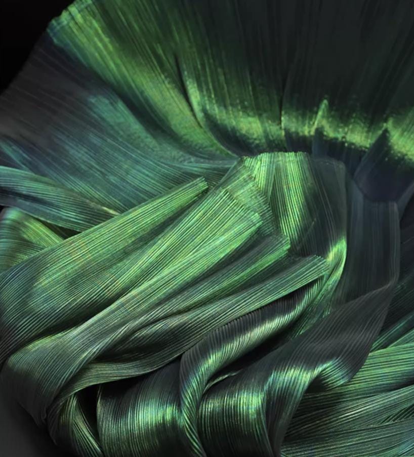 Crinkled Pleated Organza Fabric: 57" Wide Stiff Designer Material