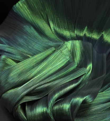 Crinkled Pleated Organza Fabric: 57" Wide Stiff Designer Material