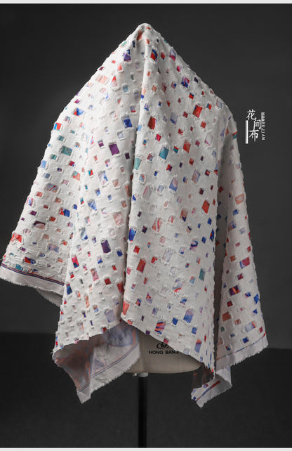 Tissu denim à armure jacquard : coton à motif quadrillé 3D, largeur 140 cm