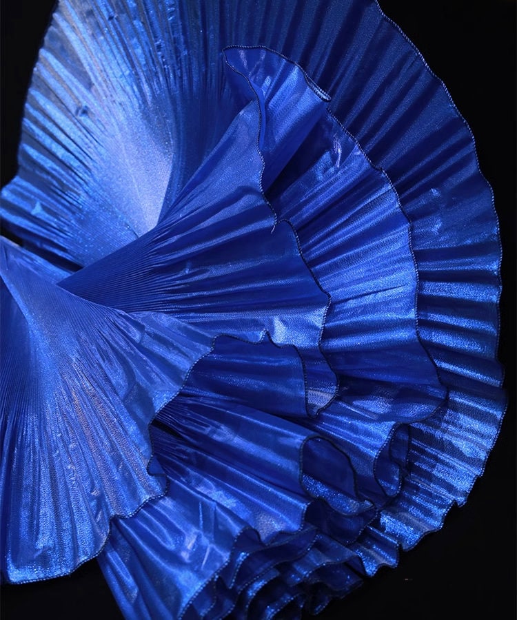 Metallic Luster Organza Lace: 3D Fold Ruffle Designer Fabric