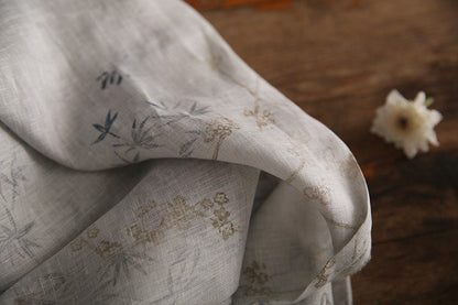 Bamboo Print Ramie Fabric: Light Gray Upholstery, Costume, Scarf - 57"W