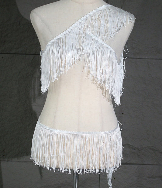 Tissu à franges blanches : bordure en dentelle de polyester, décoration à faire soi-même - 15 cm de large