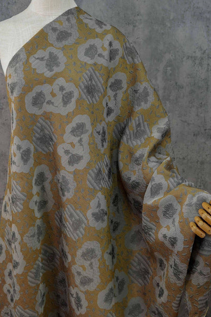 Vintage Style Coffee Brown Embossed Abstract Floral Jacquard Fabric by the Yard, 58"wide