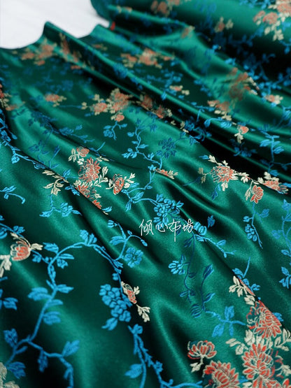 Peony Silk Brocade Fabric: 29.5"W Rayon Damask