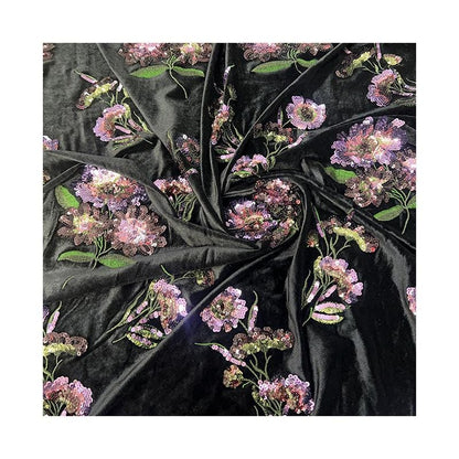 49"W Embroidered Velvet Fabric by the Yard ��� Soft Plush Material for Sewing, Upholstery &