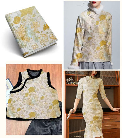 Tissu jacquard brocart lotus Song ��� Artisanat, patchwork, matelassage, sacs et plus encore