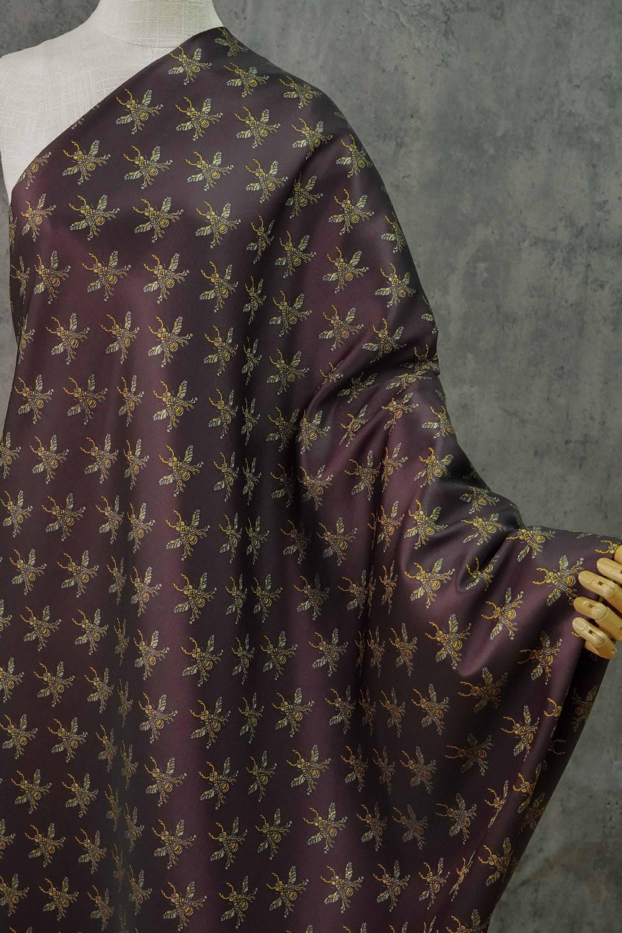 Plum Red Bee Jacquard Brocade Fabric ��� Asian Sty" Wide