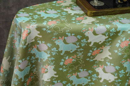 Bean Green Rabbit Brocade Fabric: 66"W Rayon Blend, Cheongsam Sewing