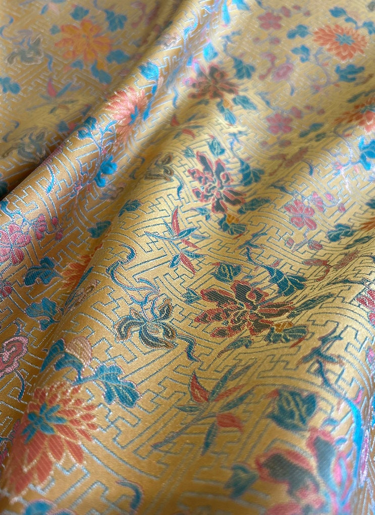 Lotus Flower Silk Brocade Fabric: 57"W Chinese Sewing Material