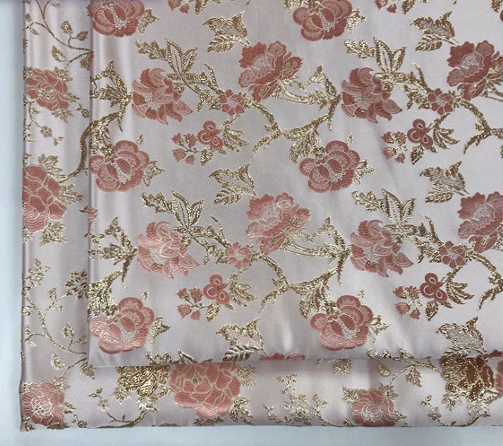 Gold Thread Peony Jacquard Fabric: 3D Floral Upholstery, Prom Dress Sewing, 55" Wide
