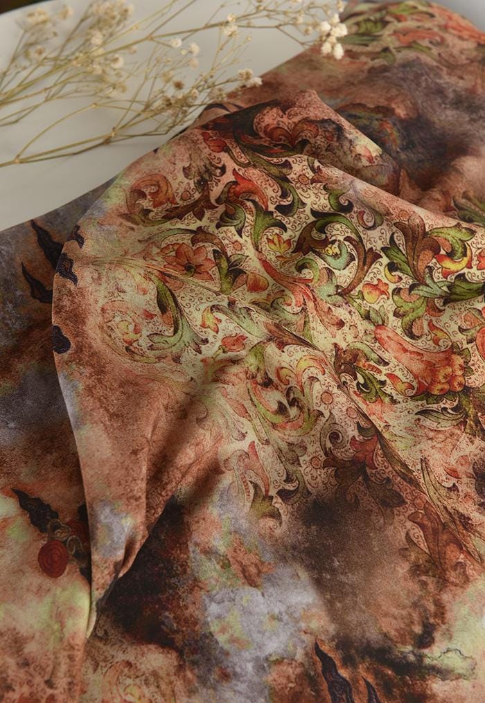 Dunhuang Floral Cotton Fabric: Vintage Style Drapery, Upholstery (55"W)