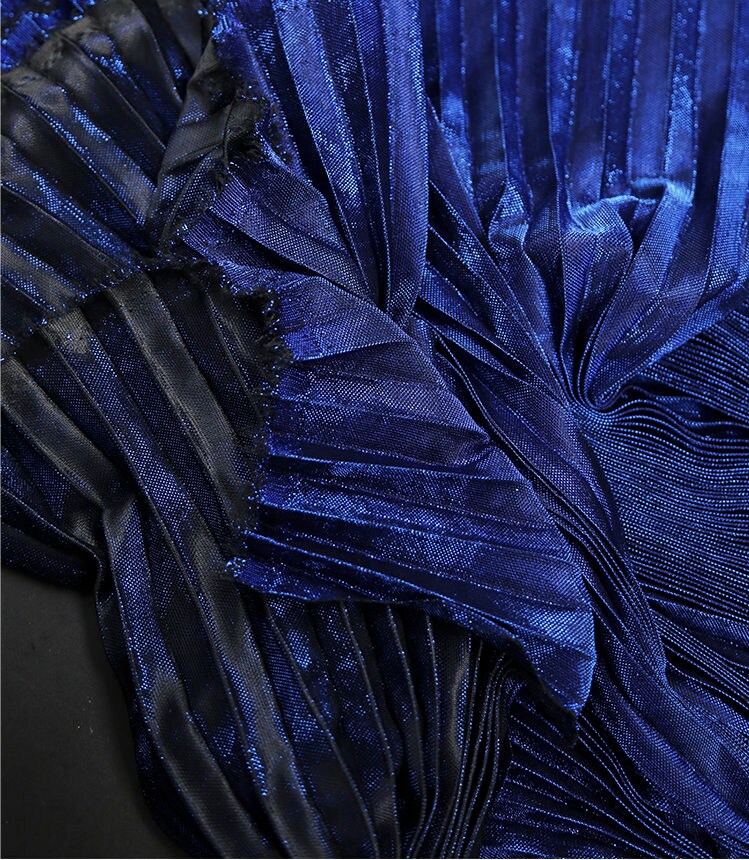 Pleated Striped Satin Fabric, Crinkled Mesh Drape, 57"W, Sewing by the Meter