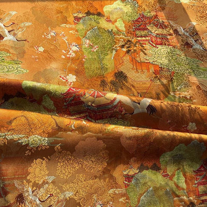 Rayon Silk Jacquard Xiangyun Fabric ��� Handcrafted Golden Cloud Embroidered Textile, Traditional Chinese Dress, Cheongsam, Craft Fabr"W