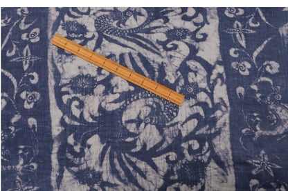 Tissu ramie imprimé totem bleu : fibre naturelle, 140 cm de large