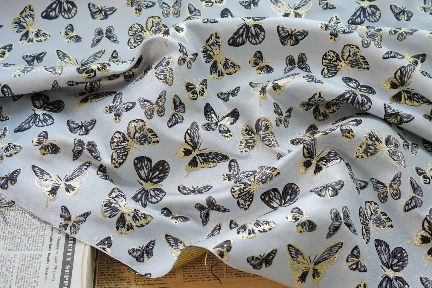 Gold Thread Butterfly Jacquard Fabric: 59" Wide, Upholstery & Drapery By Meter