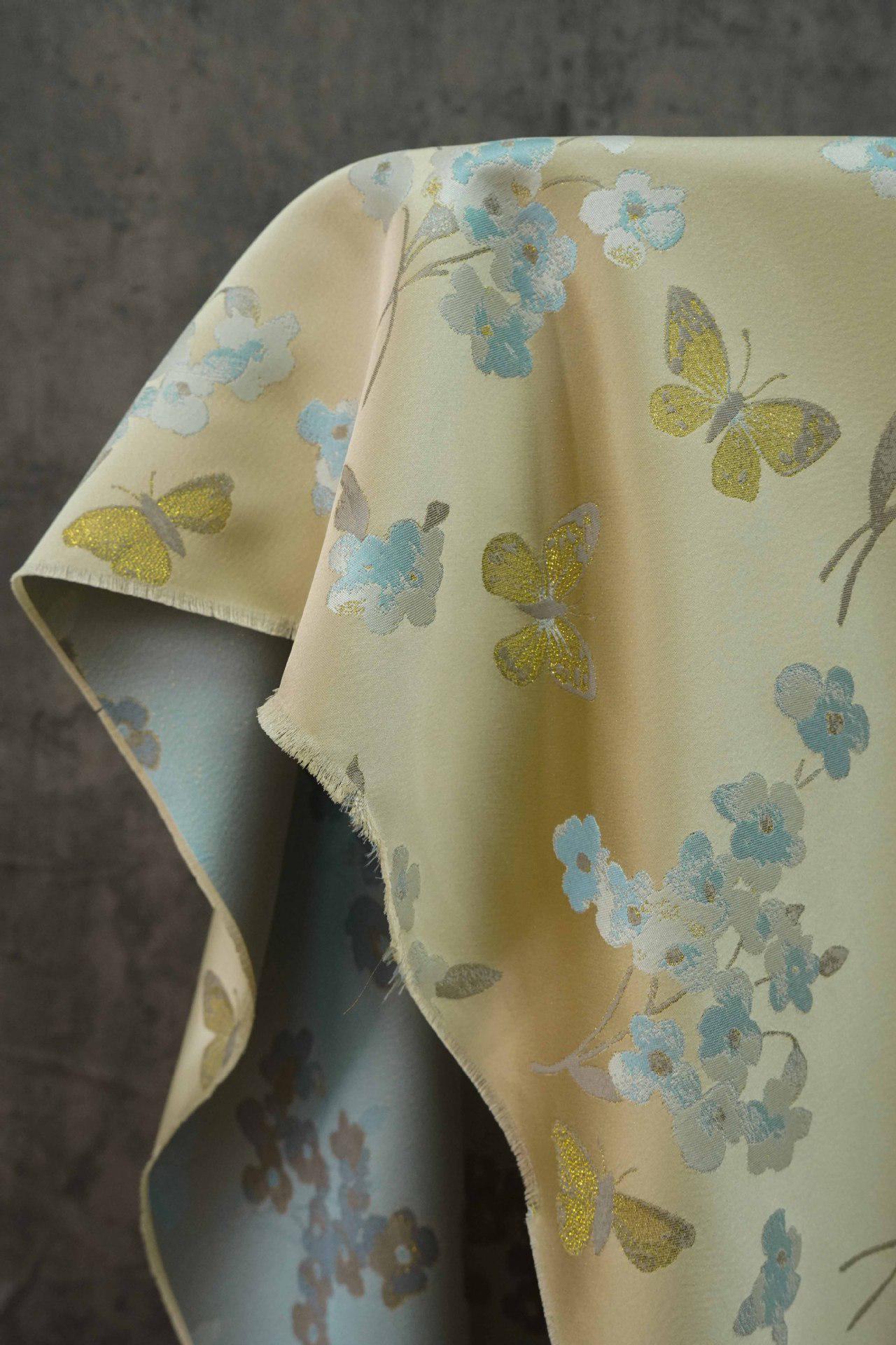 Gold Butterfly Brocade Fabric: Plum & Pale Gold Jacquard - 59" Wide
