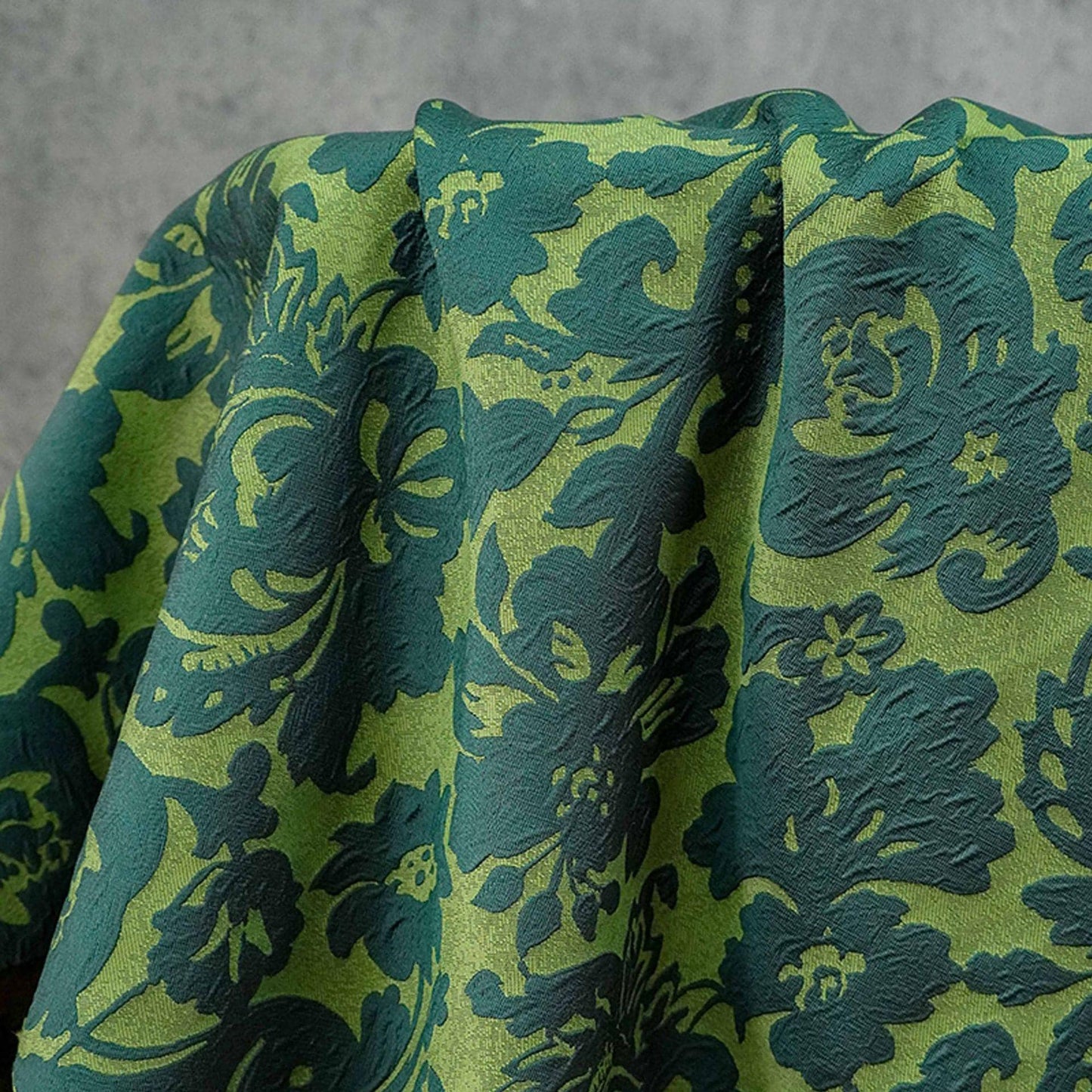 Embossed Floral Jacquard Fabric ��� Green Vintage Style Upholste" Wide