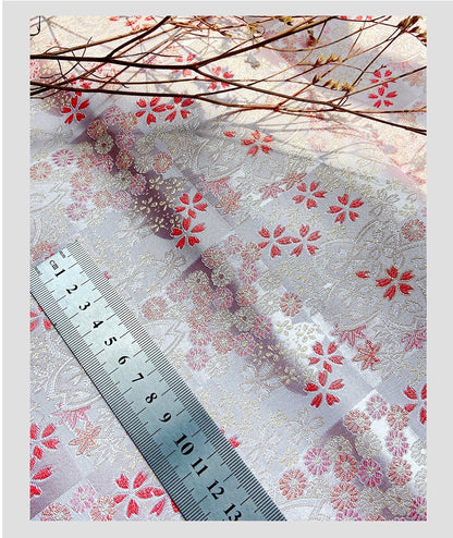 Japanese Cherry Blossom Brocade Fabric: Pink Silk Kinran for Kimono, Bowknot
