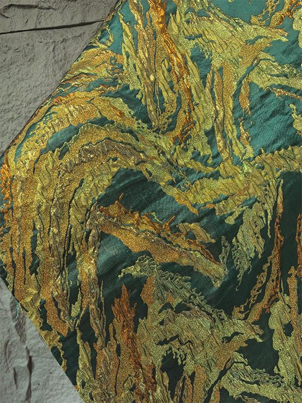 Gold Thread Jacquard Fabric: Green Mountain Upholstery, Costume, Decor (59" W)