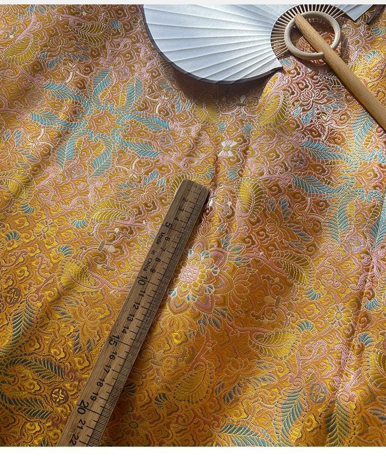 Gold Chinese Brocade Fabric: Dunhuang Pattern Jacquard, Cheongsam Qipao Material