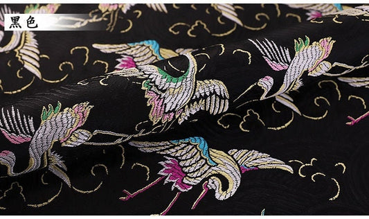 Tissu brocart à motifs de grues : mélange de soie et de rayonne coloré, tissu pour cheongsam et qipao.