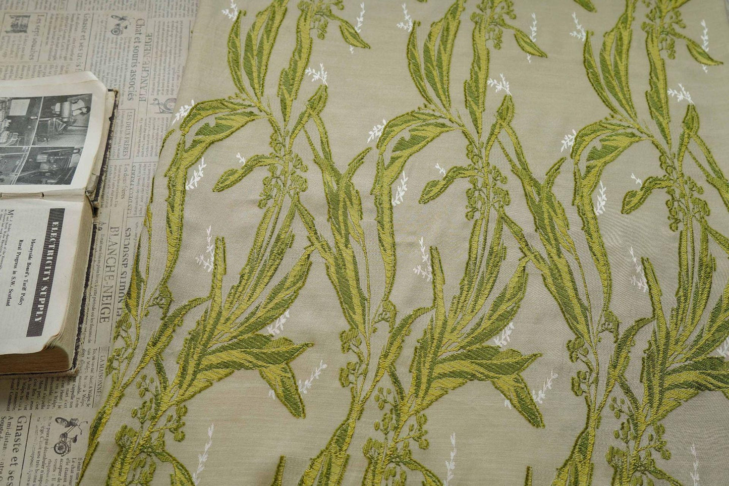 Vintage Lily of the Valley Jacquard Fabric: 59" Wide, Upholstery & Costume