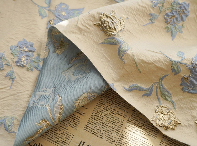 Golden Magnolia Jacquard Fabric: Embossed 3D Designer Fabric, 55" Wide