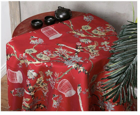 Birdcage Magpie Brocade Fabric: Chinese Silk Rayon Blend (59"W)
