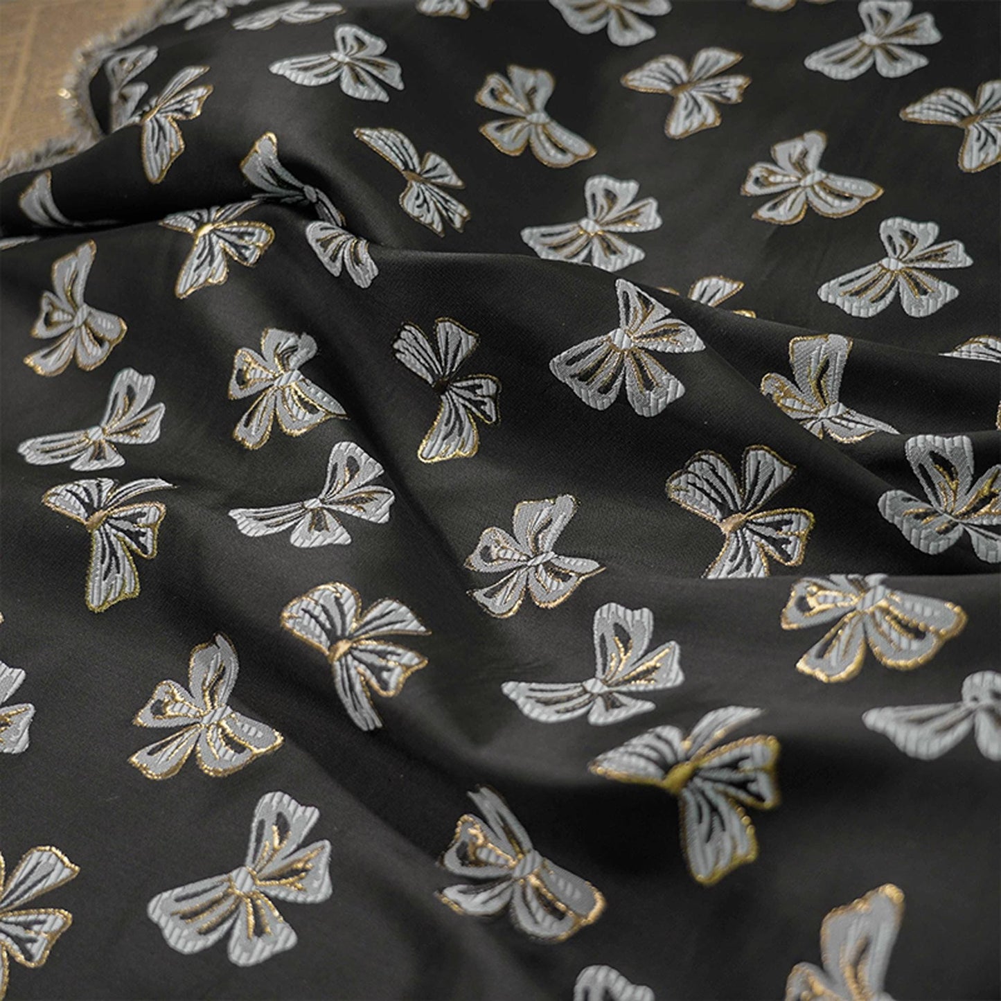 Butterfly Jacquard Fabric: Gold Thread Rayon Blend, 59" Wide By The Meter