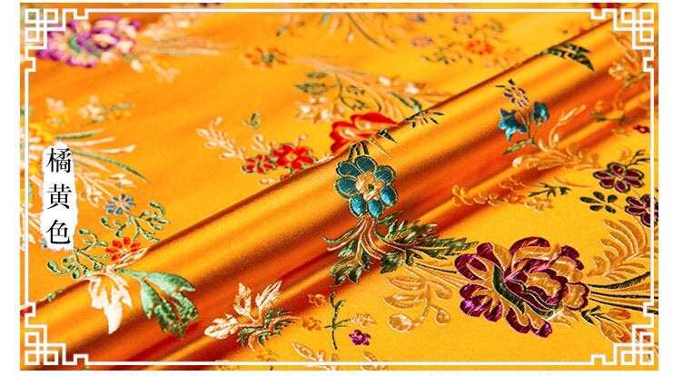 Tissu brocart de soie : motif floral de bégonia, tissu de mariage chinois