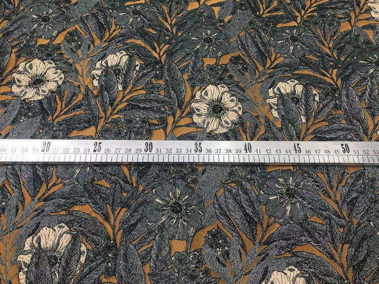 Floral Jacquard Fabric: Vintage Oil Painting Style, Yarn-Dyed, 63" Wide