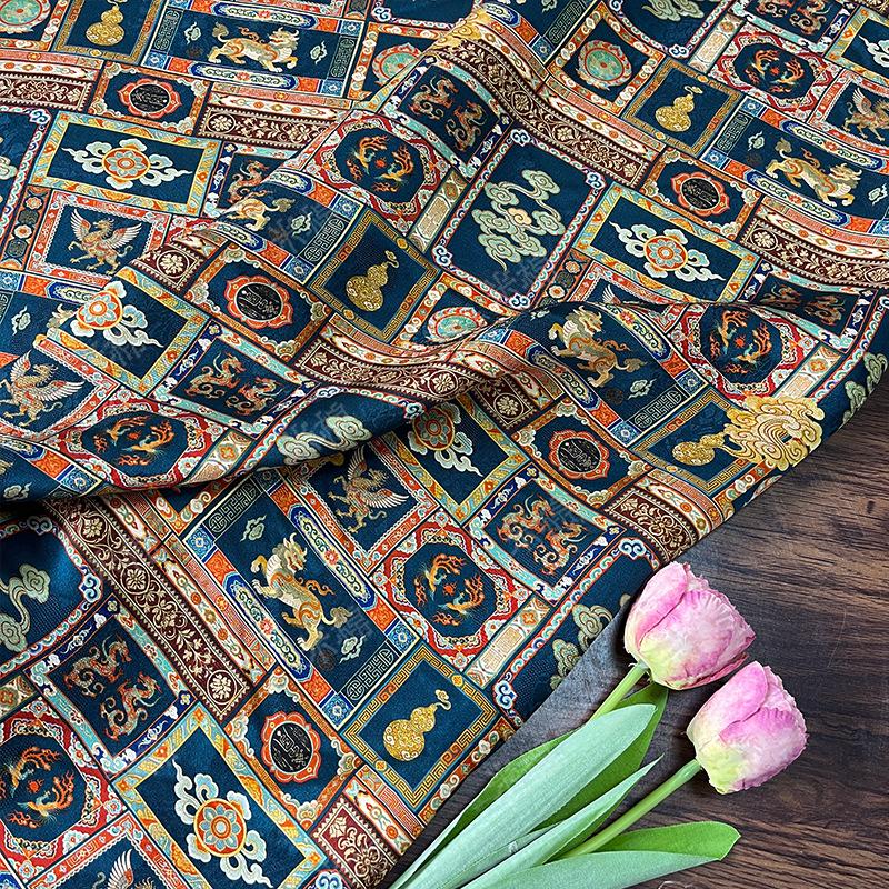 Dunhuang Style Silk Chiffon Fabric ��� Oriental Jacquard Texti" Wide