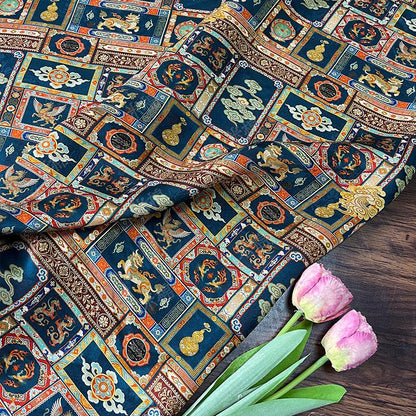 Dunhuang Style Silk Chiffon Fabric ��� Oriental Jacquard Texti" Wide