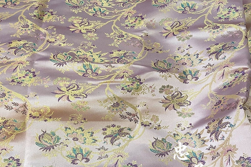 Pink Floral Silk Brocade Fabric: 59" Wide, Wedding Sewing Quilting