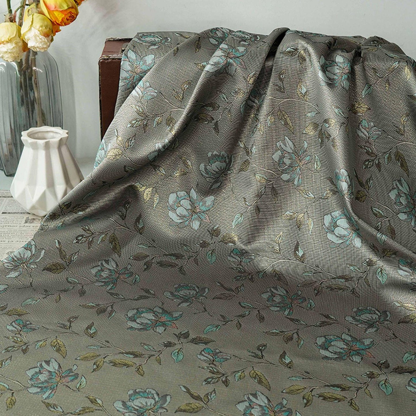 Magnolia Jacquard Quilting Fabric with Gold Thread ��� Upholstery, Furniture, Bags, DIY Sewing, Craft, Luxury Fabr"Wide