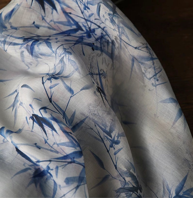 Blue Bamboo Ramie Fabric: Sustainable Home Textile, 55" Wide