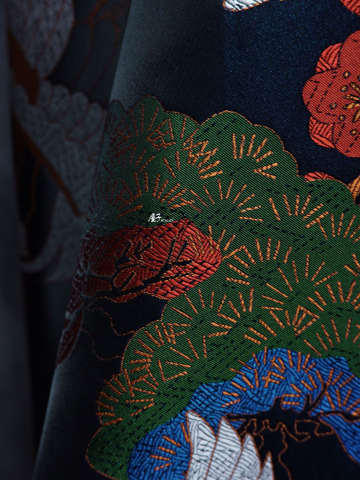Crane Bird Jacquard Fabric: Designer Sewing Material, 57" Wide