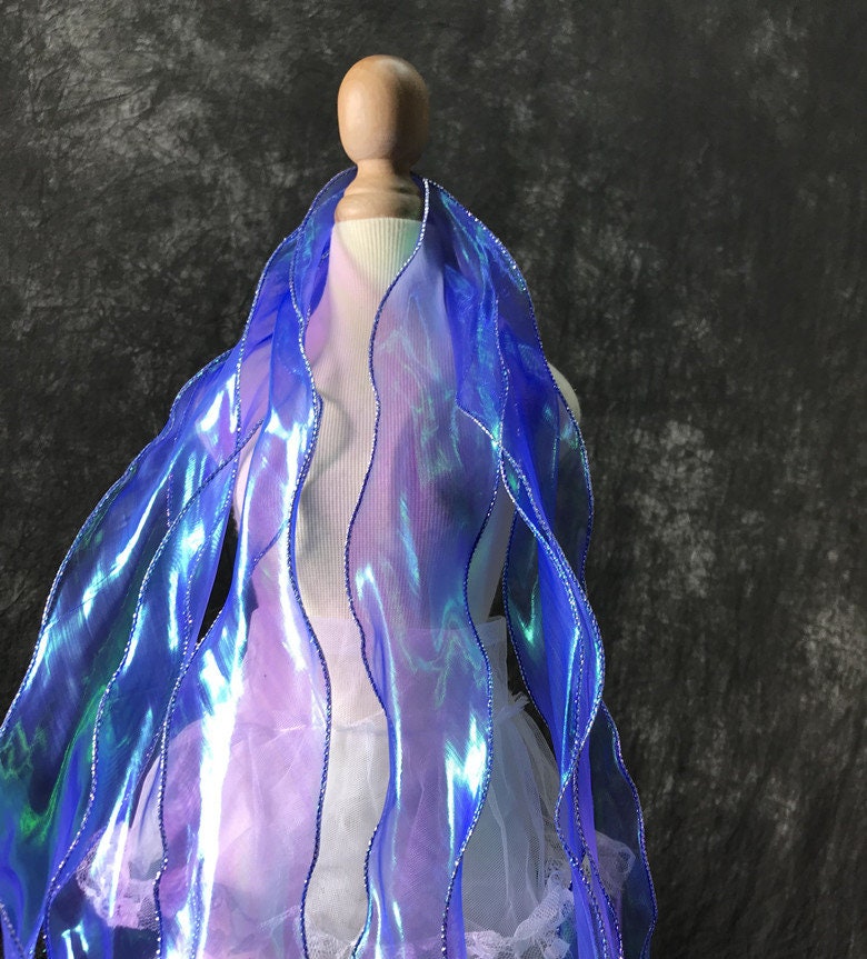 Mermaid Water Ripple Organza Ruffle: 7cm Wide Iridescent Lace Fabric