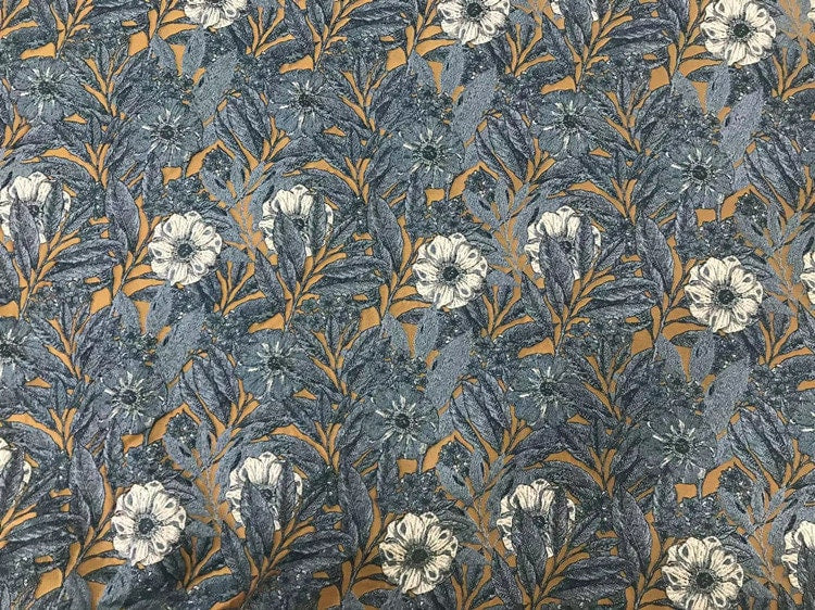 Floral Jacquard Fabric: Vintage Oil Painting Style, Yarn-Dyed, 63" Wide