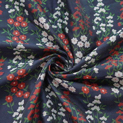 Dark Blue Floral Jacquard Fabric: Reversible Embossed Weave, 57"W