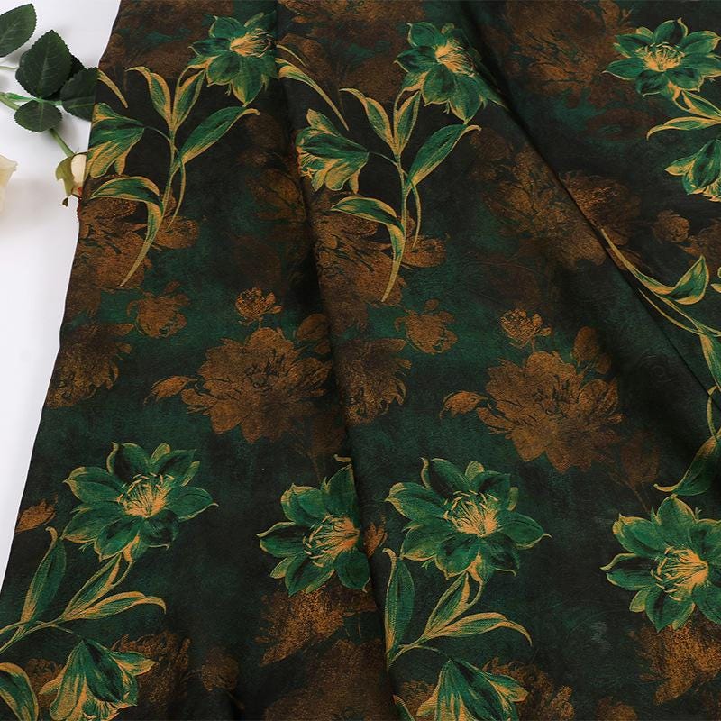 Dahlia Pattern Woven Jacquard Silky Satin Fabric for Sewing, DIY, Costumes, Crafts