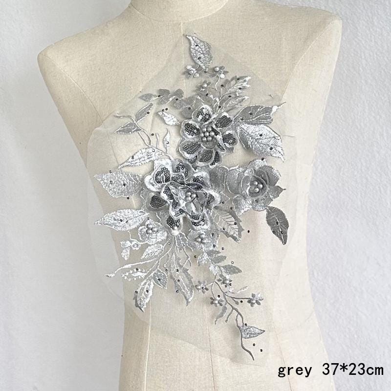 Colorful 3D Flower Beaded Lace: Bridal Wedding Veil Embroidery Patch