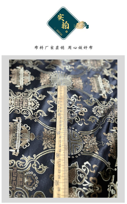 Chinese Silk Brocade Fabric: Pisces Double Fish Decor, 35" Wide